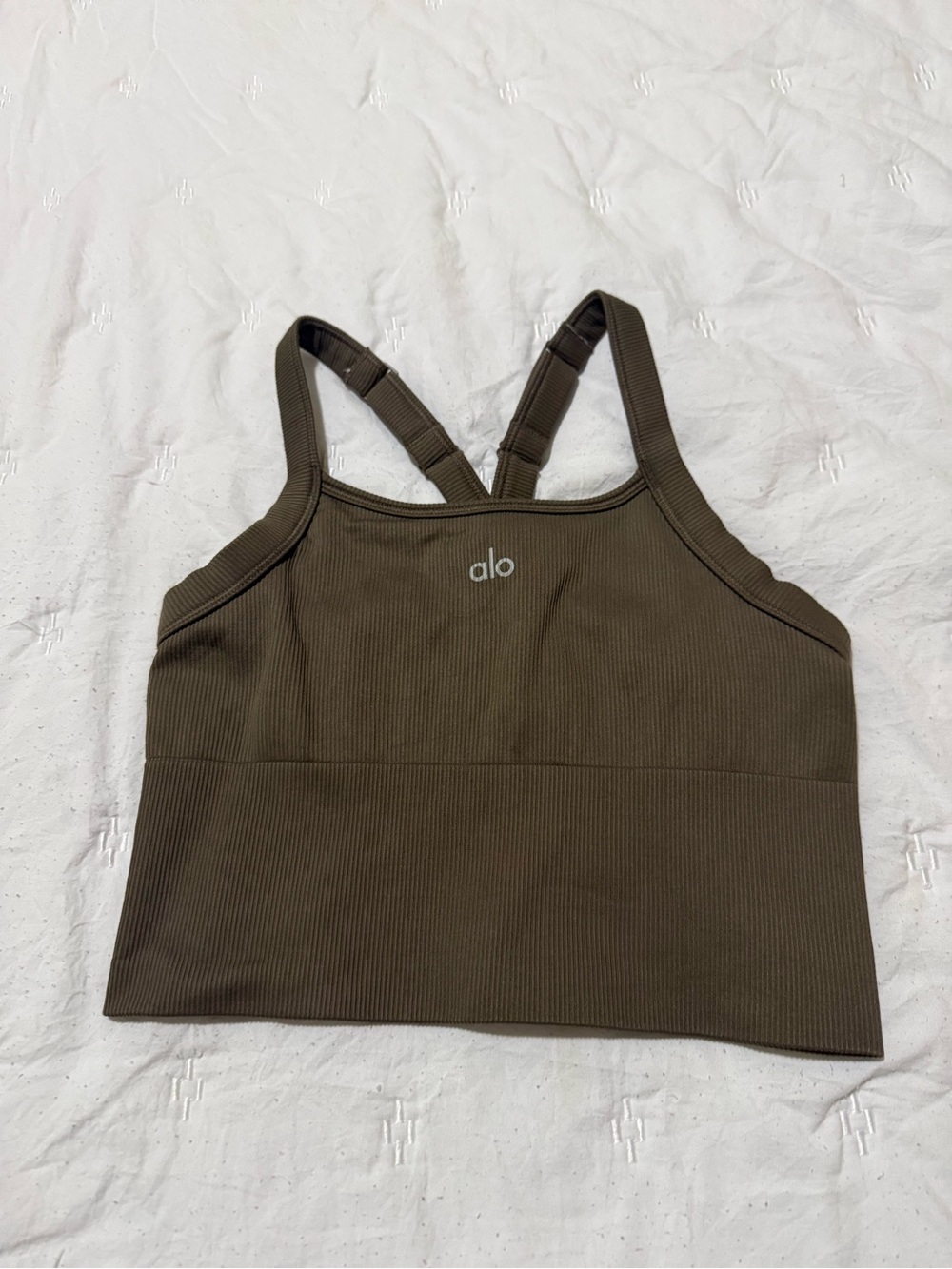 ALO Yoga Olive Ribbed Crossback Sports Bra